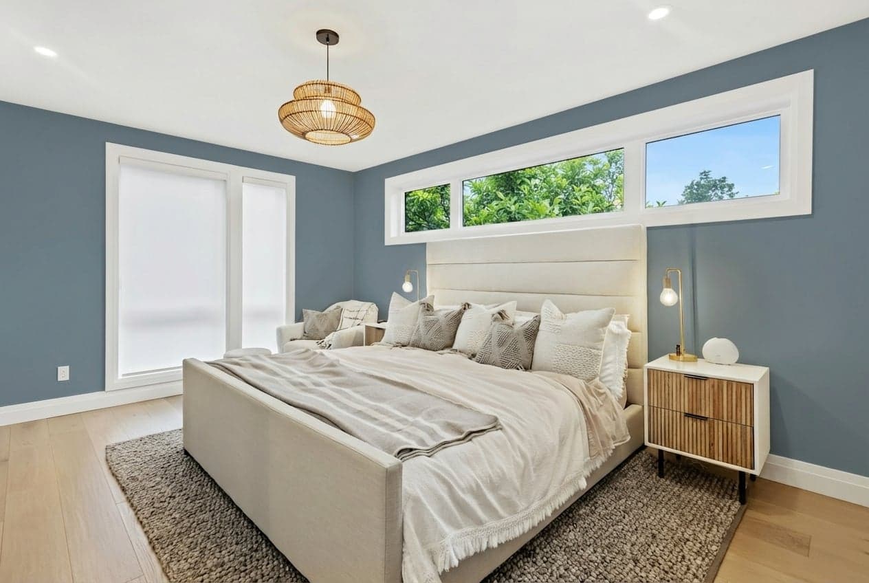 Room with walls painted in Philipsburg Blue HC-159 by Benjamin Moore