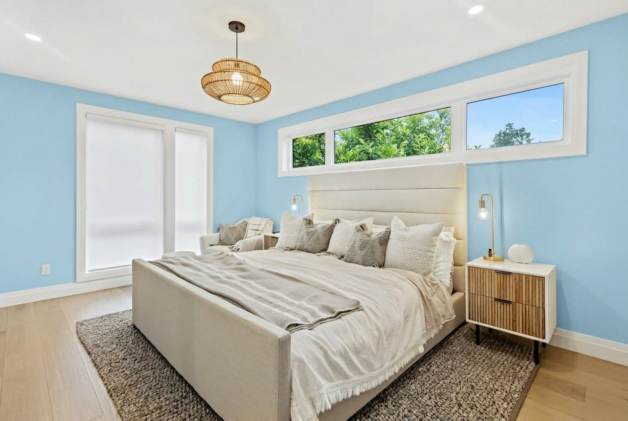 Room with walls painted in Blue Calico DET585 by Dunn-Edwards