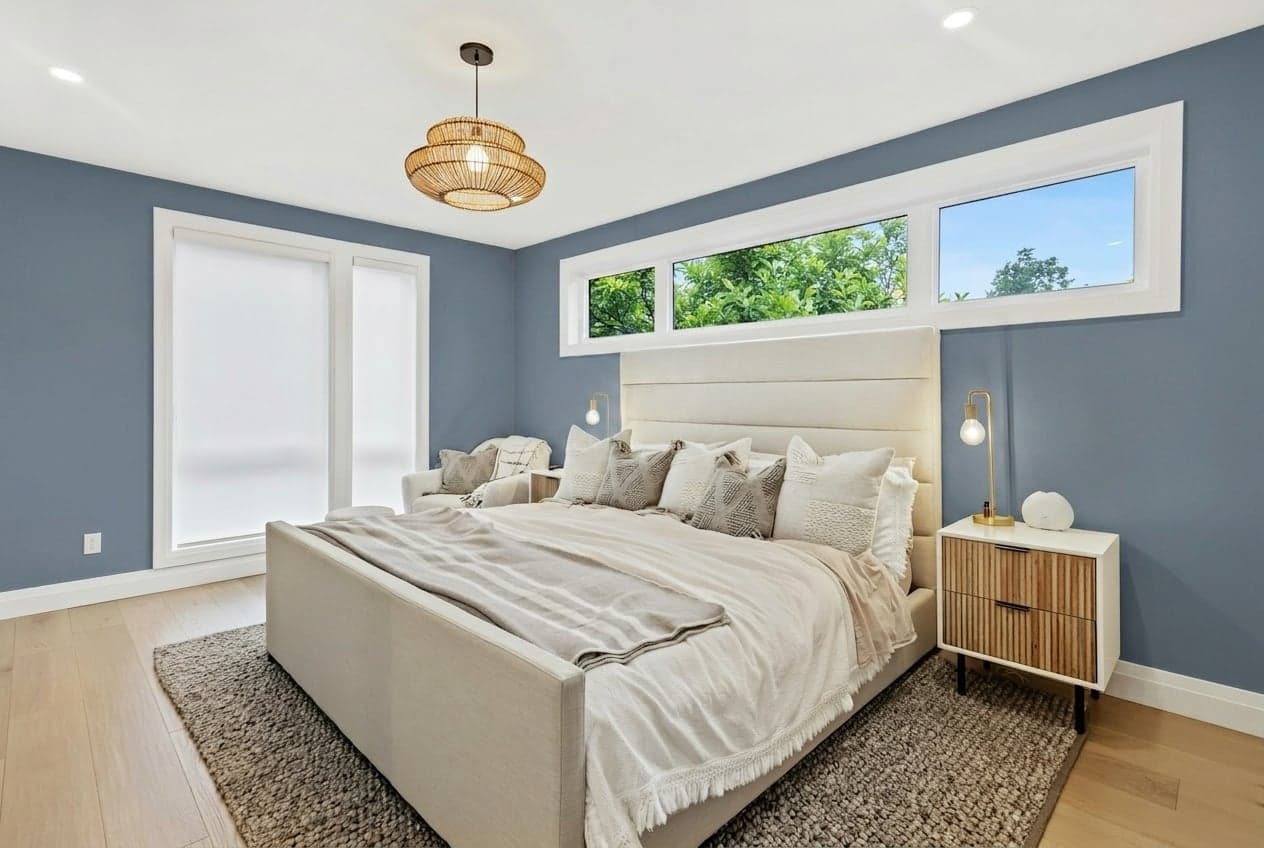 Room with walls painted in Blue Print DET575 by Dunn-Edwards