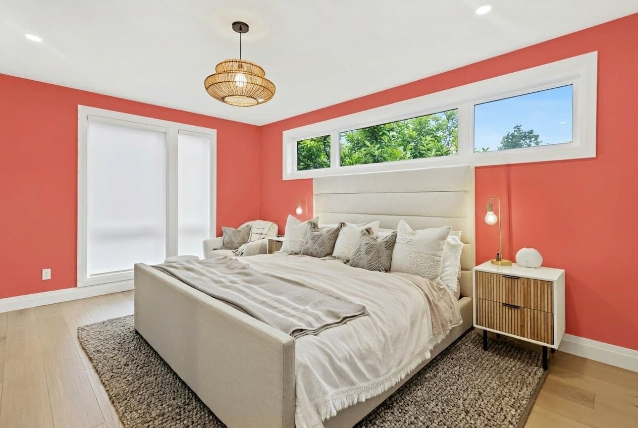 Room with walls painted in Fiery Coral DET426 by Dunn-Edwards