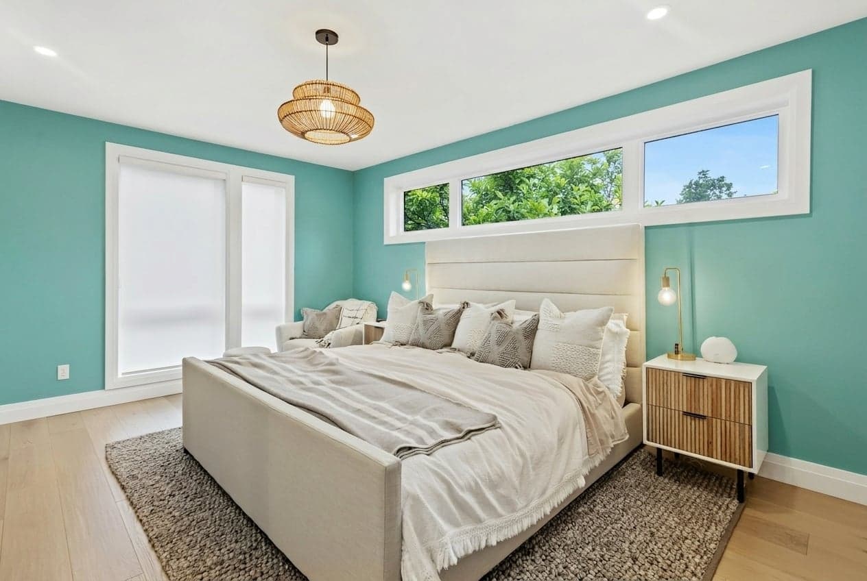 Room with walls painted in Fiesta Blue DET548 by Dunn-Edwards