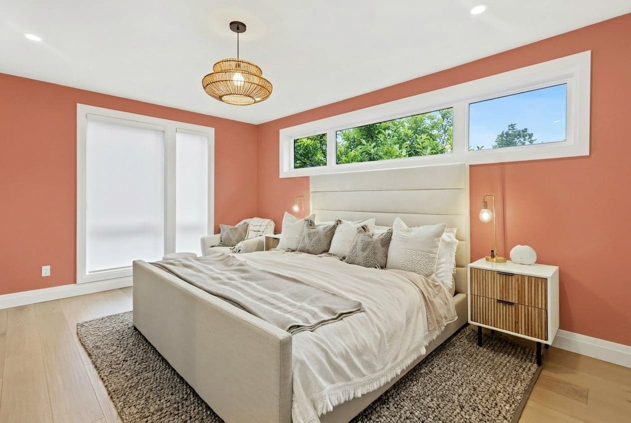 Room with walls painted in OK Coral DET436 by Dunn-Edwards