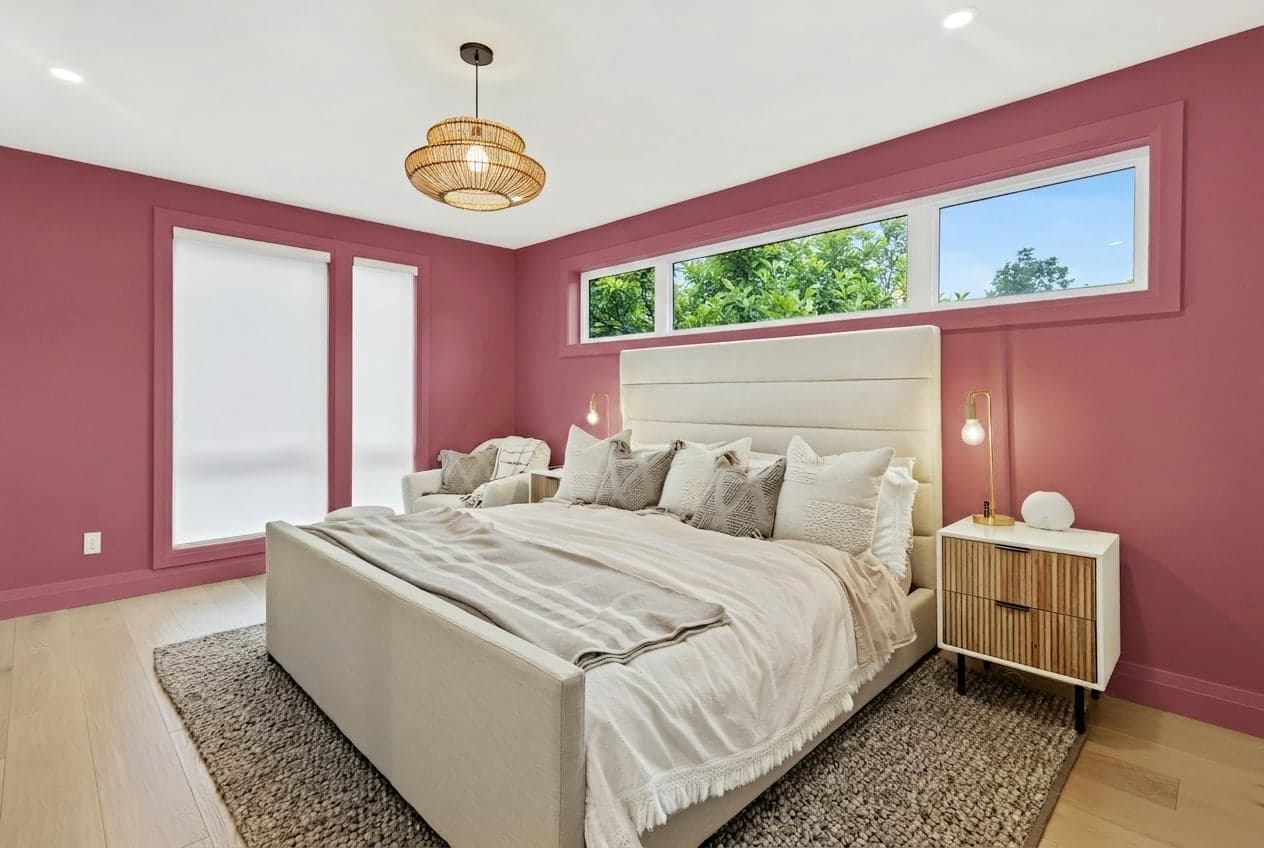 Room with walls painted in Raspberry Patch DET418 by Dunn-Edwards