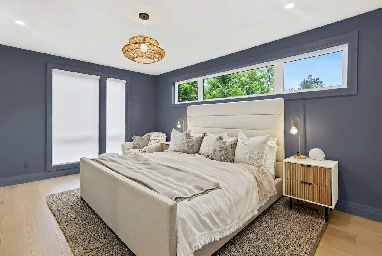 Room with walls painted in Tried & True Blue DET582 by Dunn-Edwards