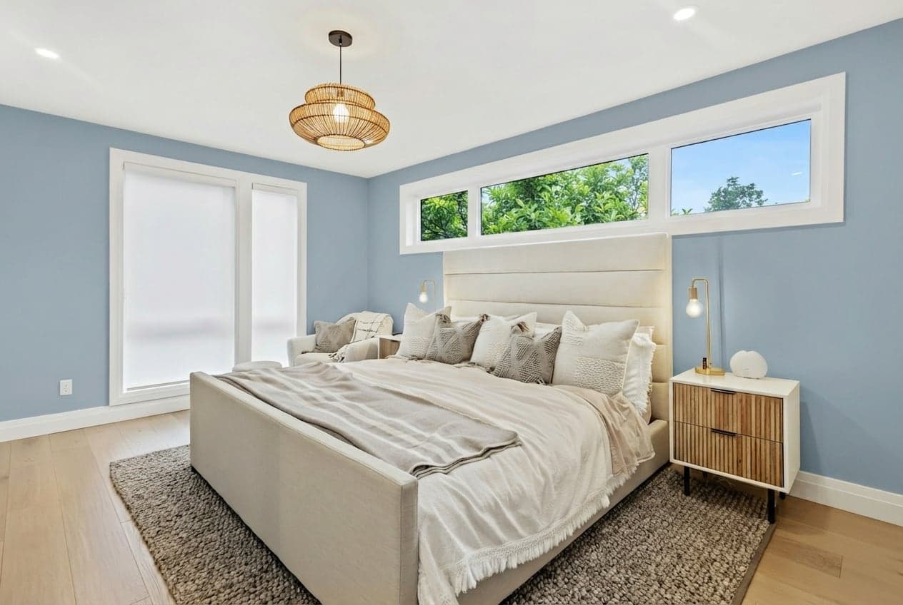 Room with walls painted in Kittiwake 307 by Farrow & Ball