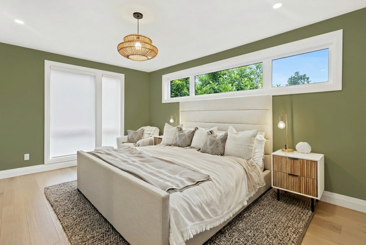 Room with walls painted in Sap Green W56 by Farrow & Ball