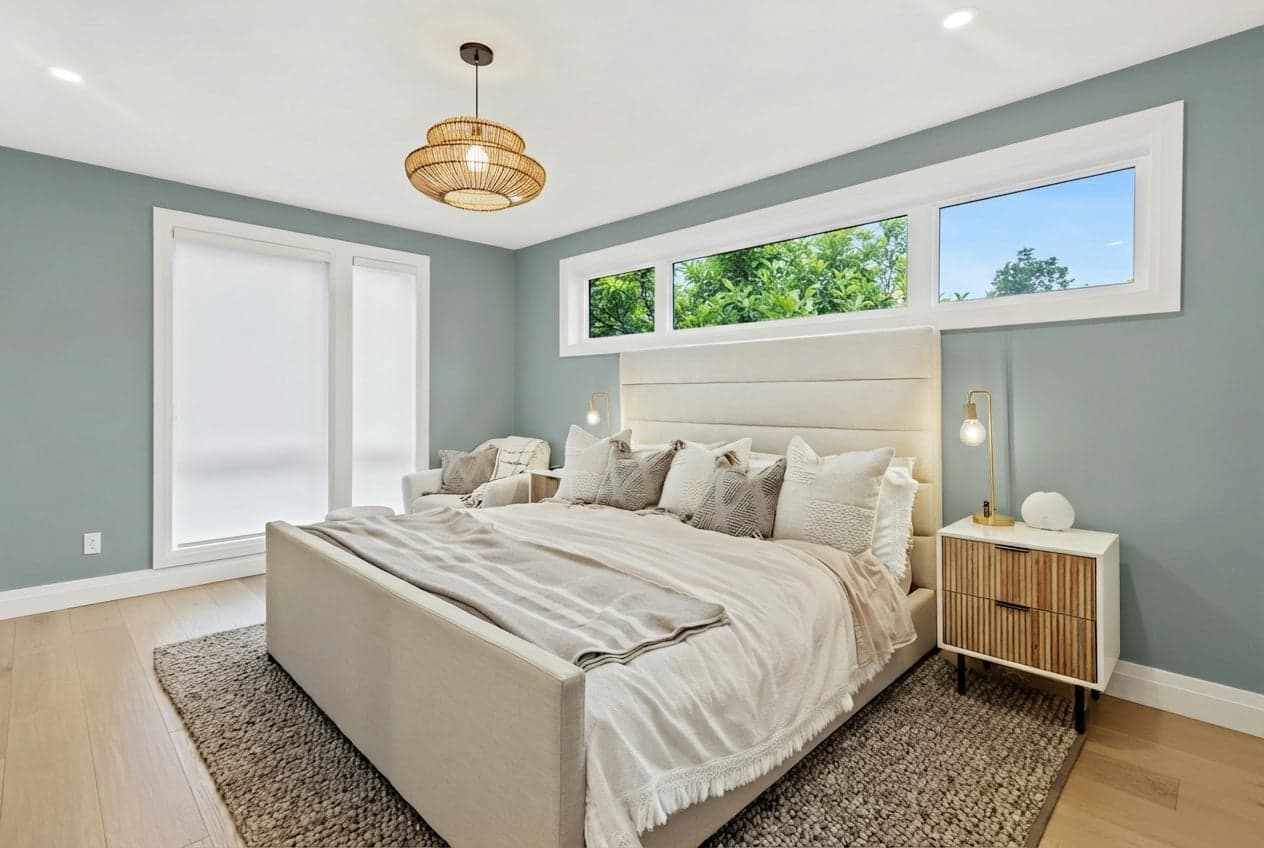 Room with walls painted in Aqua Smoke PPG1034-5 by PPG