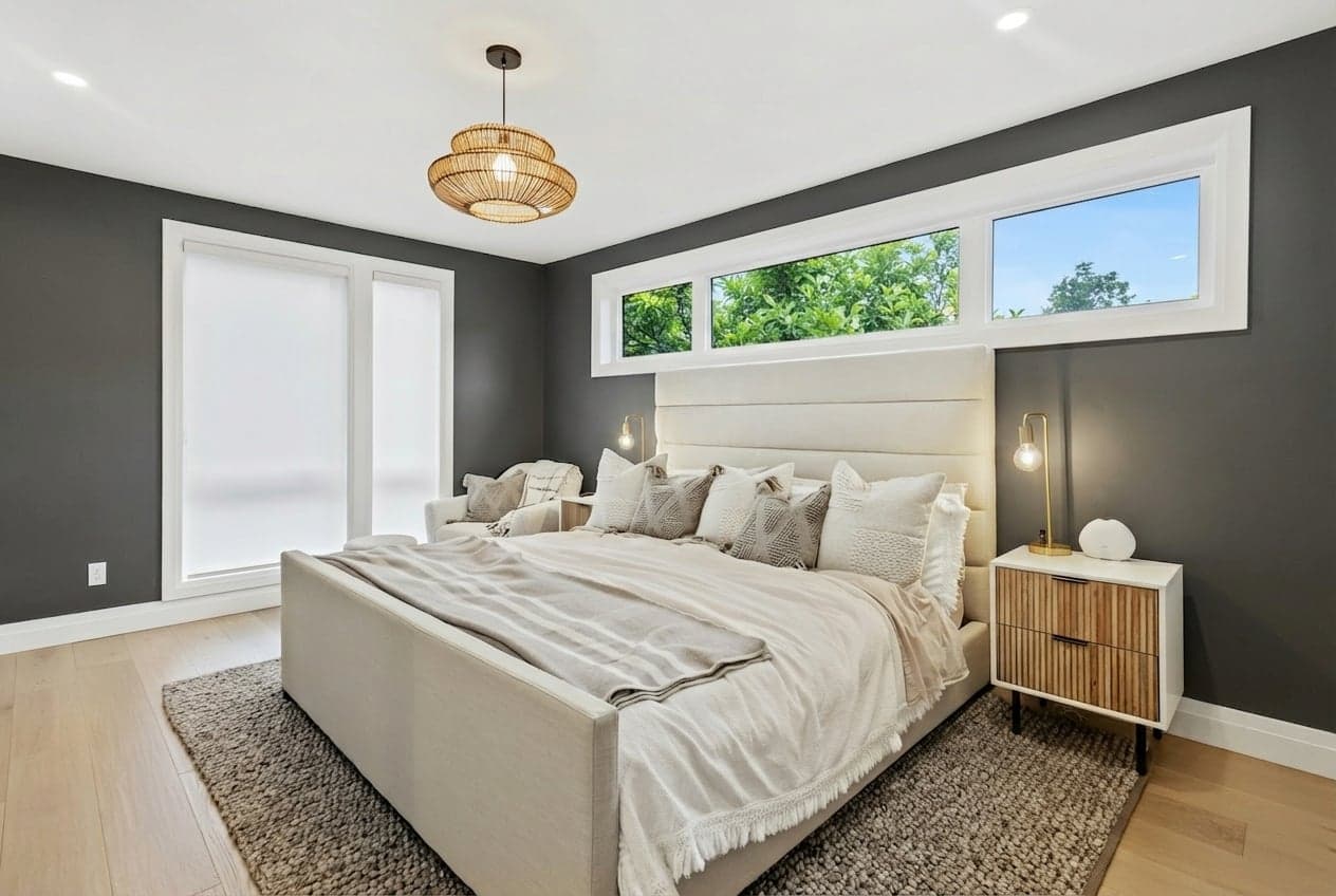 Room with walls painted in Iron Ore SW-7069 by Sherwin-Williams