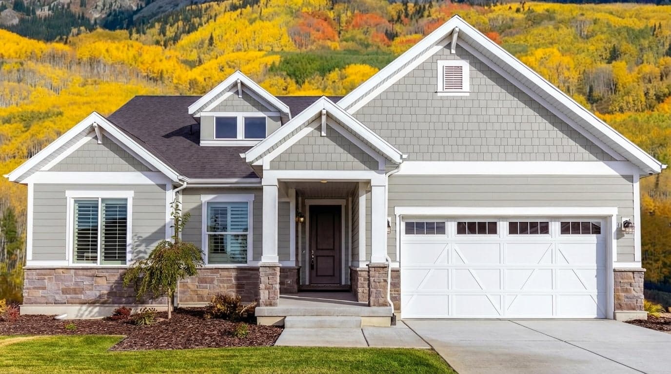 House with siding painted in Gratifying Gray DC-008 by Behr