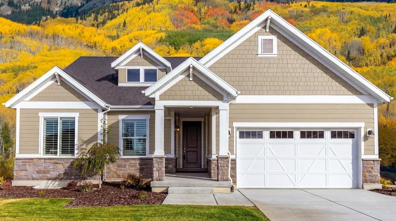 House with siding painted in Shaker Beige HC-45 by Benjamin Moore