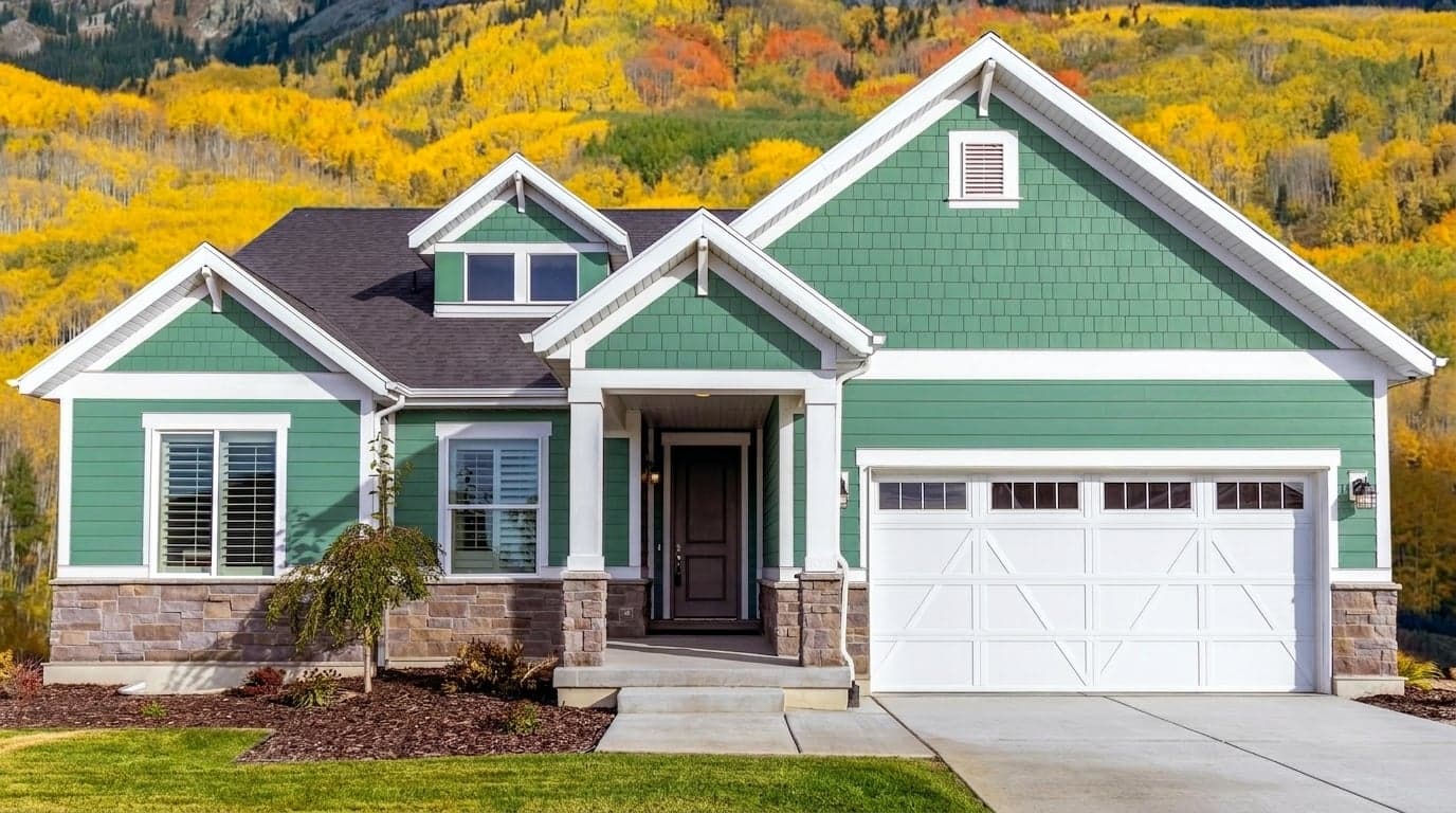 House with siding painted in Green Tourmaline DET524 by Dunn-Edwards