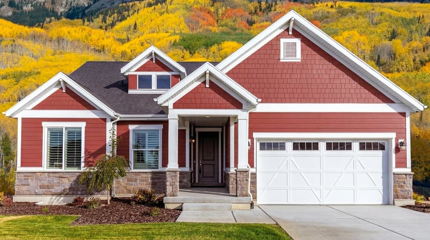 House with siding painted in Heart Throb DET412 by Dunn-Edwards