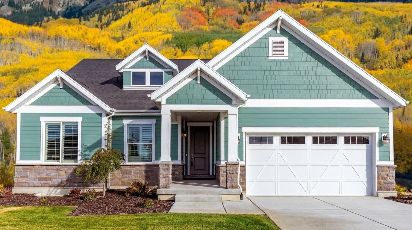 House with siding painted in Arsenic 214 by Farrow & Ball