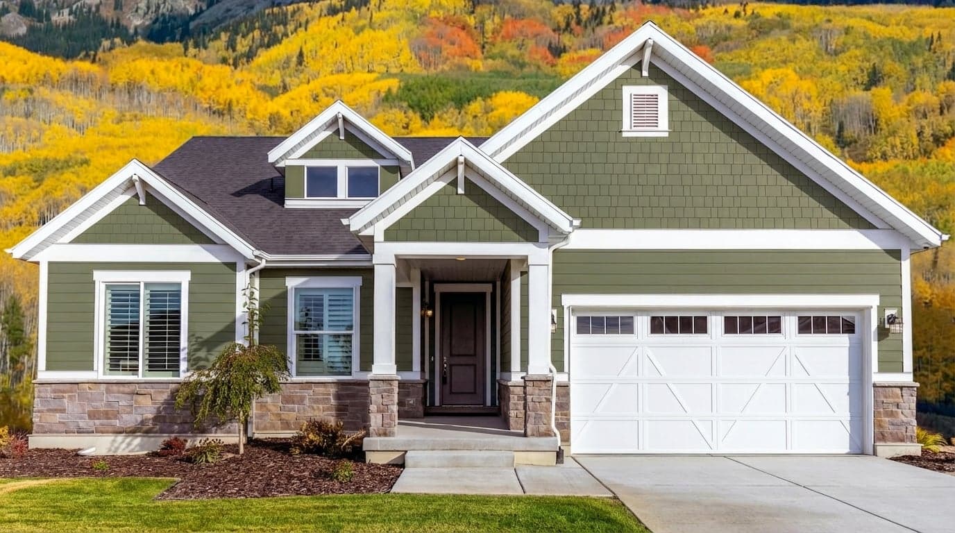 House with siding painted in Bancha 298 by Farrow & Ball