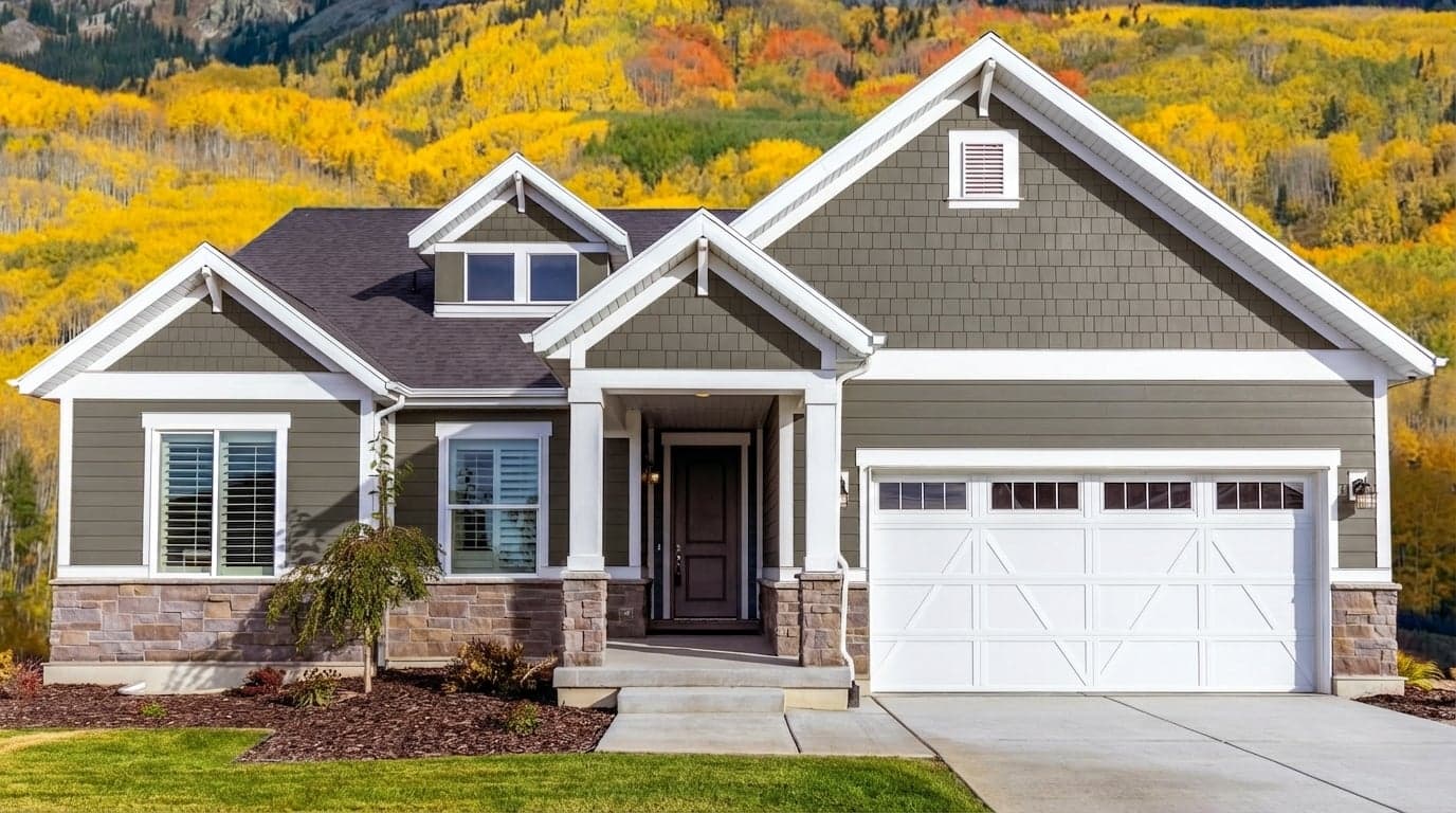 House with siding painted in Pantalon 221 by Farrow & Ball