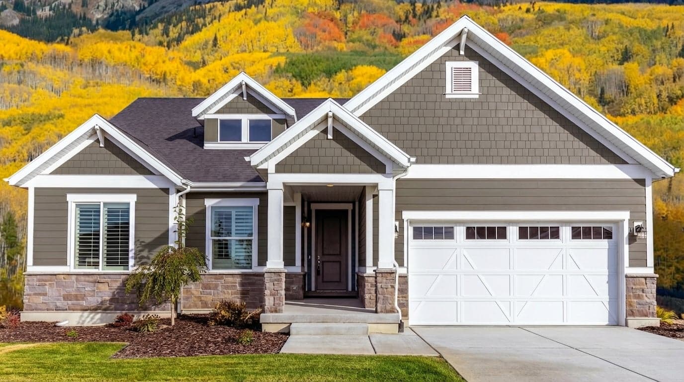 House with siding painted in Salon Drab 290 by Farrow & Ball