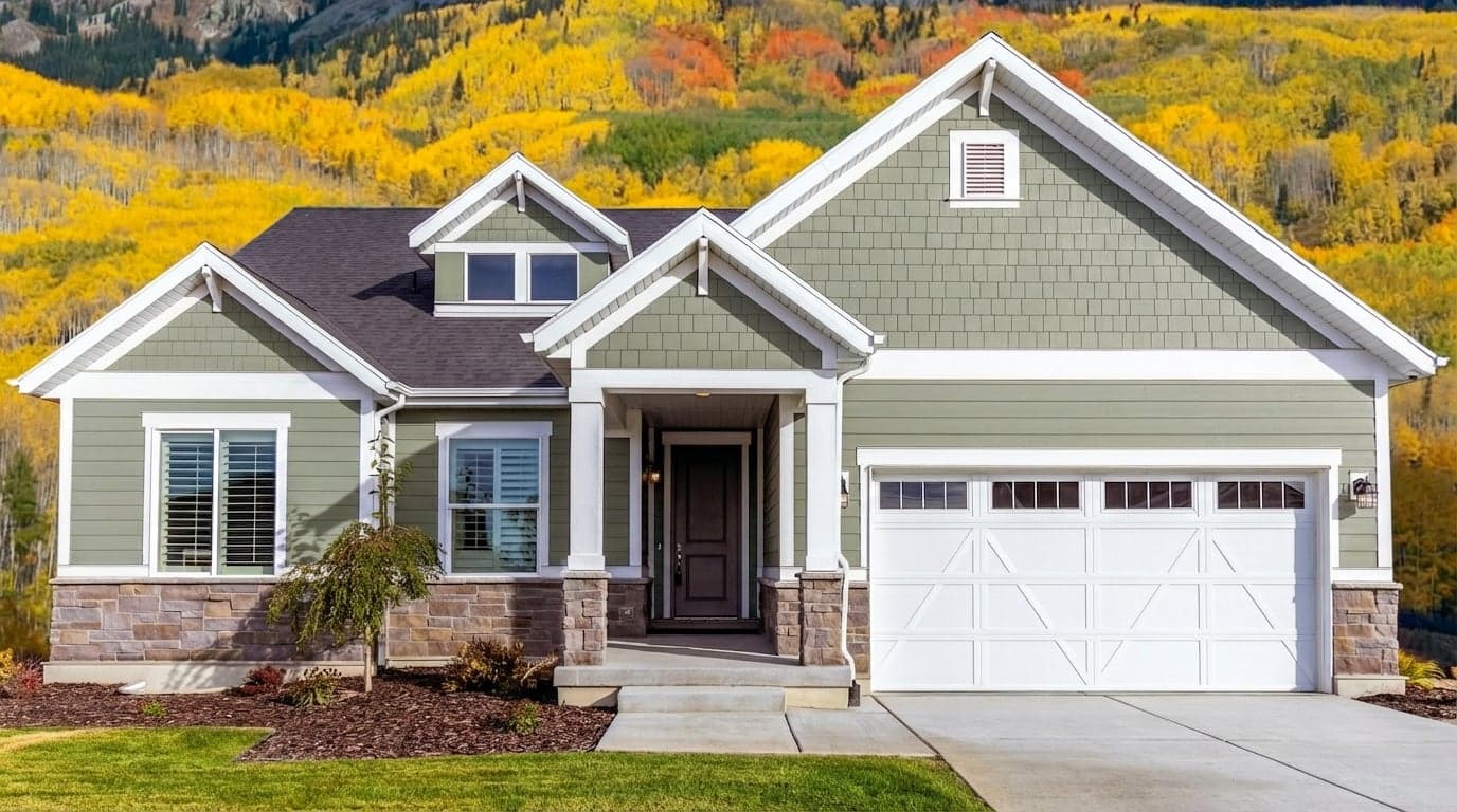 House with siding painted in Olive Sprig PPG1125-4 by PPG