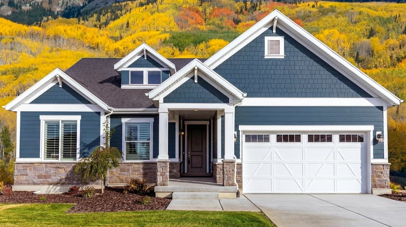 House with siding painted in Salty Dog SW-9177 by Sherwin-Williams