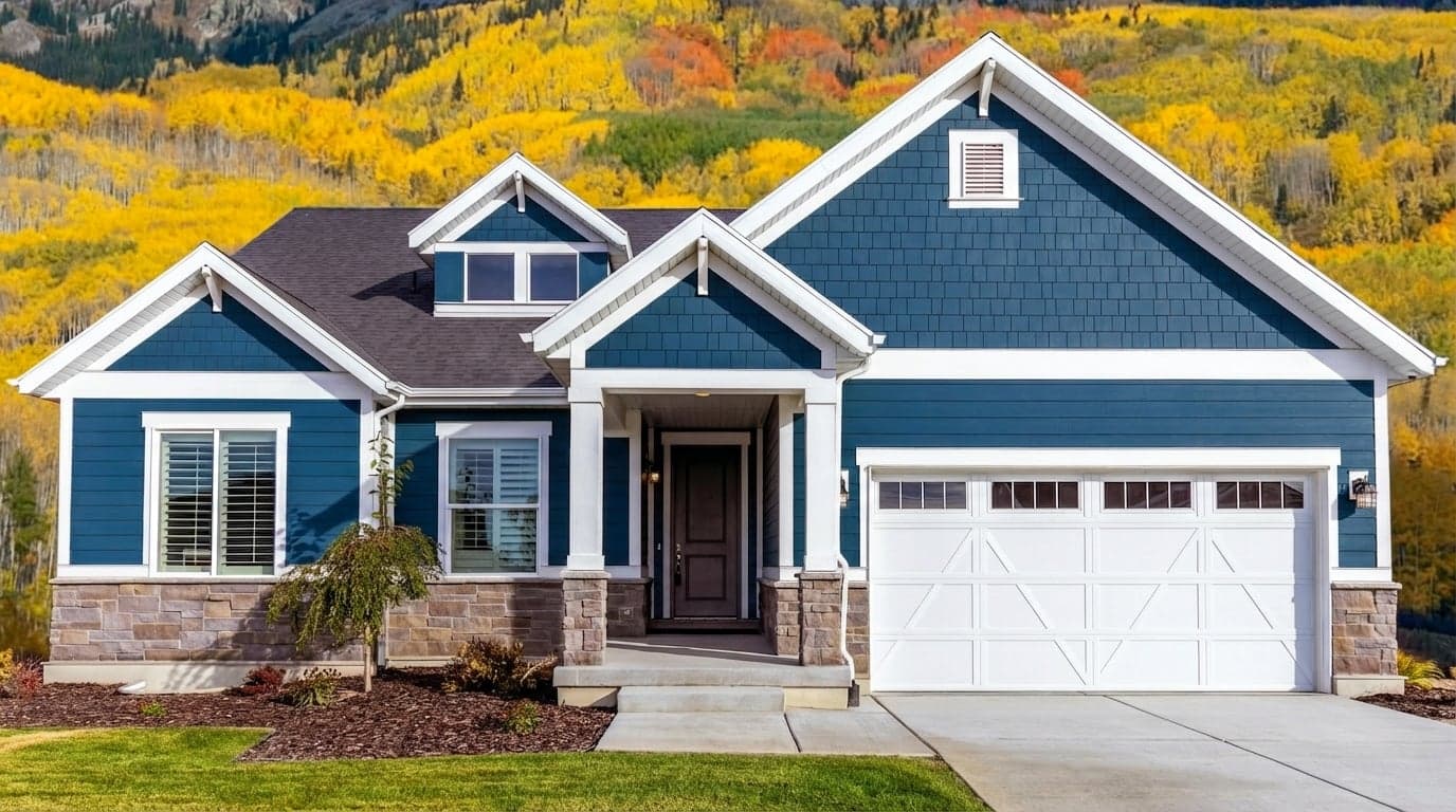 House with siding painted in Encore 8002-45G by Valspar