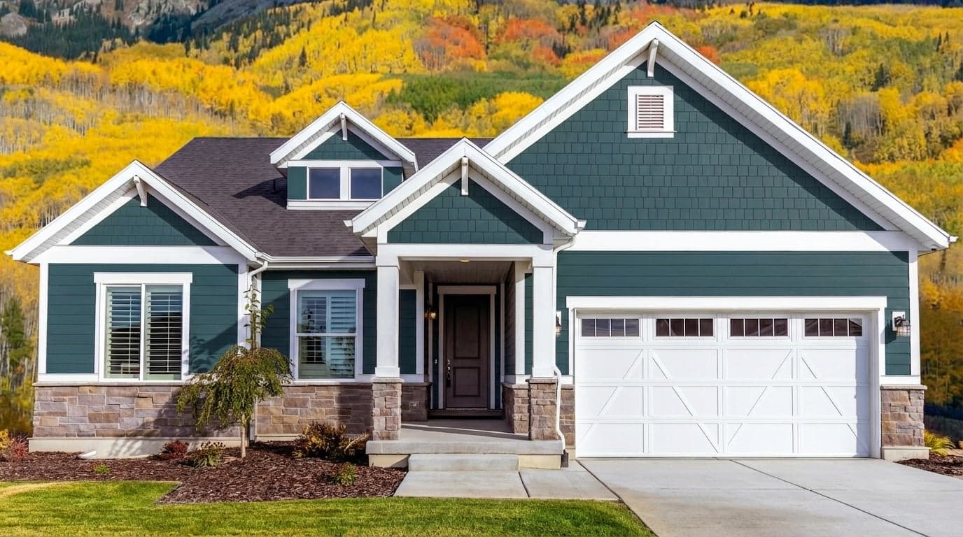 House with siding painted in Everglade Deck 5011-3 by Valspar