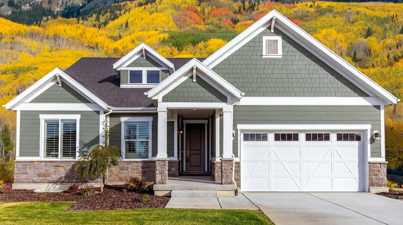 House with siding painted in Lush Sage 5003-2B by Valspar