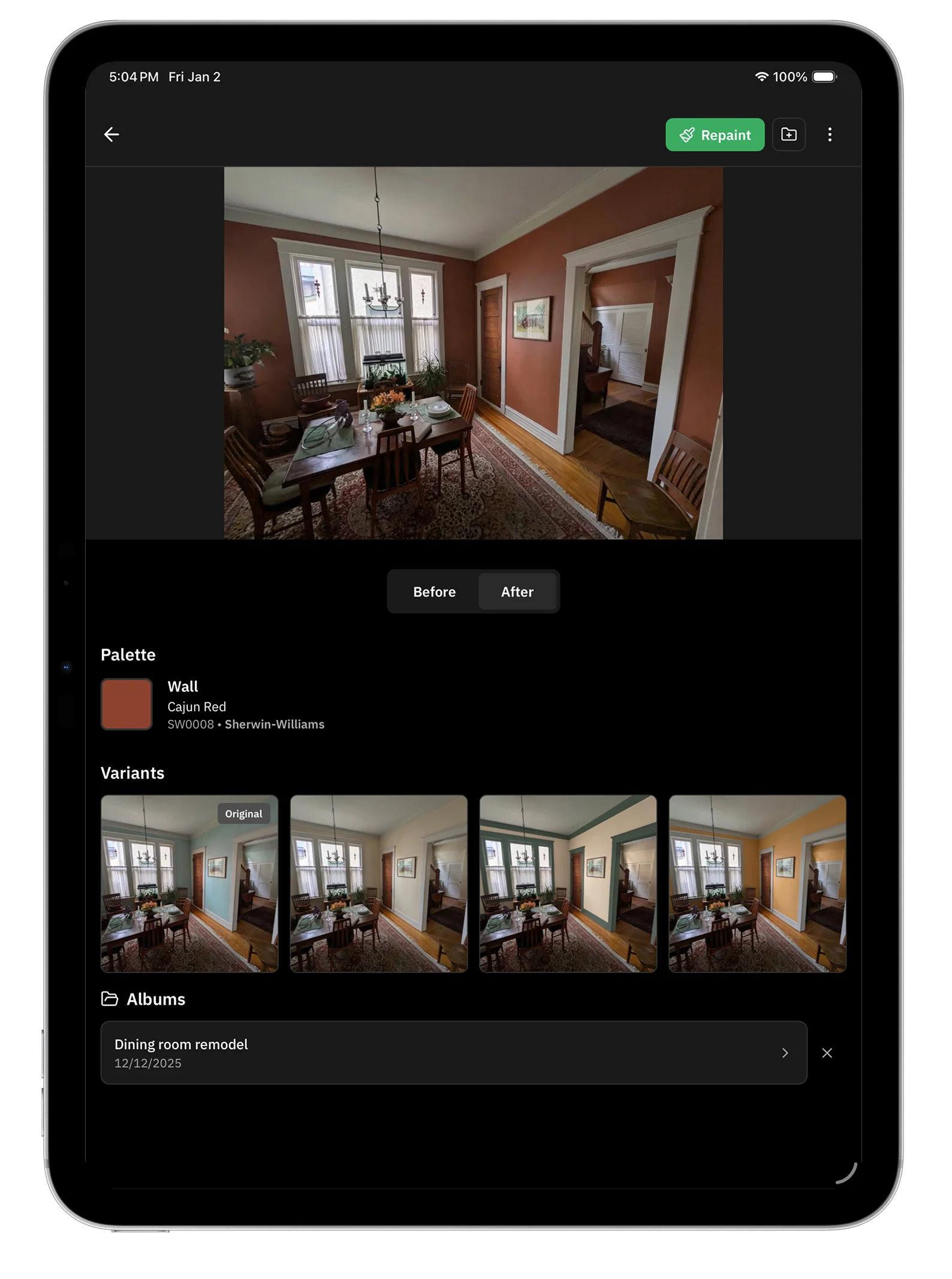 Housepaint AI on iPad - Interior paint visualization