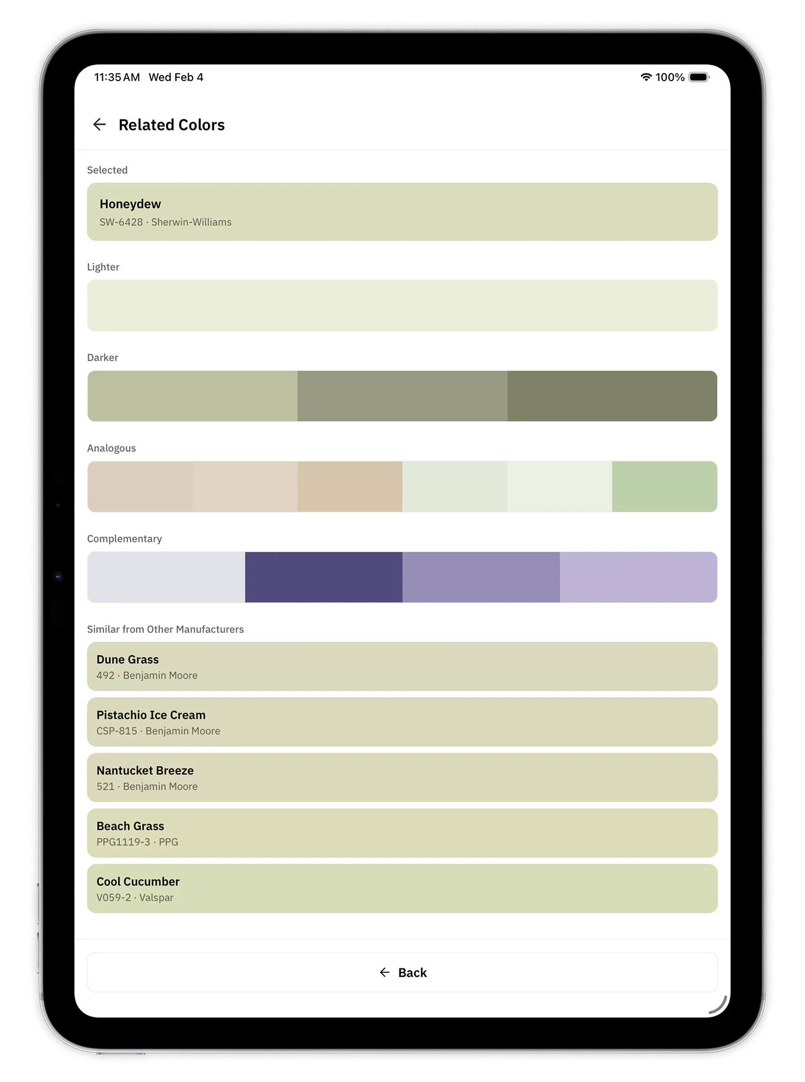 Housepaint AI on iPad - Discover related colors